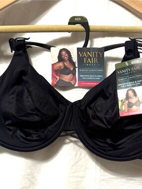 New Radiant By Vanity Fair Smooth Underwire Bra 42 DD- Black